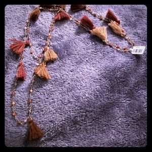 Gorgeous Gold and Natural Stone Tasseled Necklace